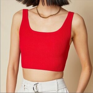 Aritzia Babaton Red Sculpt Knit Squareneck Cropped Tank - XS